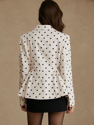 Polka Dot Printed Waist-Cinching Peplum Blazer