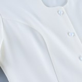 Stylish Stand Collar Puff Sleeve Waist-Cinched Shirt