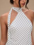Polka Dot Sleeveless Halter Neck Waist-Cinching Mini Dress