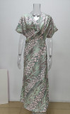Fashionable Fitted Printed Twist-Front Sexy V-Neck Dress