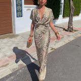 Fashionable Fitted Printed Twist-Front Sexy V-Neck Dress