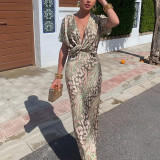 Fashionable Fitted Printed Twist-Front Sexy V-Neck Dress