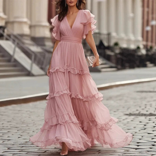V-Neck Halter Princess Cake Long Dress