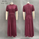 Elegant V-Neck Waist-Cinching Ruffled Casual Maxi Dress
