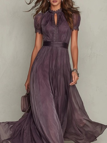 Elegant V-Neck Waist-Cinching Ruffled Casual Maxi Dress