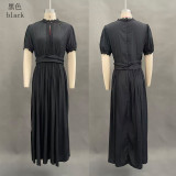 Elegant V-Neck Waist-Cinching Ruffled Casual Maxi Dress