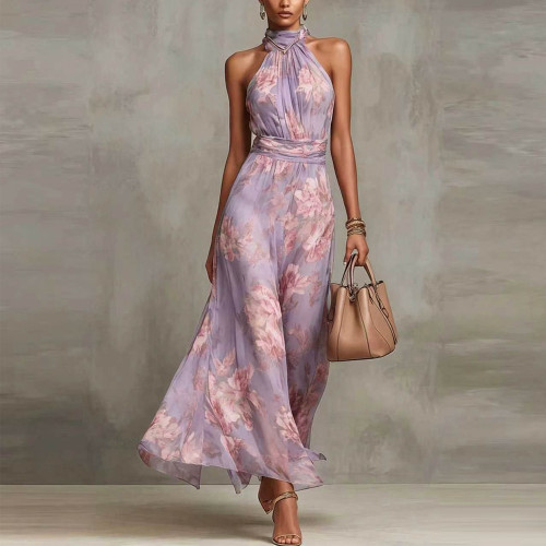 Halter Neck Printed Maxi Dress