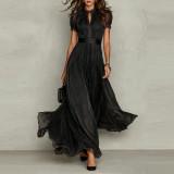 Elegant V-Neck Waist-Cinching Ruffled Casual Maxi Dress
