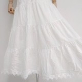 Stand Collar Single-Breasted Embroidered Short Sleeve Waist-Cinching Maxi Dress