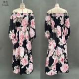 Fashionable Printed One-Shoulder Lantern Sleeve Elegant Dress