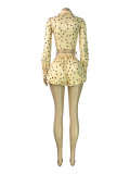Polka Dot Print Drawstring Short Sleeve Shirt and Bubble Shorts Two-Piece Set