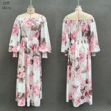 Fashionable Printed One-Shoulder Lantern Sleeve Elegant Dress