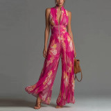 Pleated Halter Neck Wide-Leg Jumpsuit