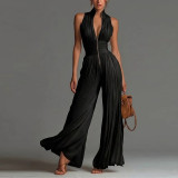 Pleated Halter Neck Wide-Leg Jumpsuit
