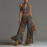 Pleated Halter Neck Wide-Leg Jumpsuit