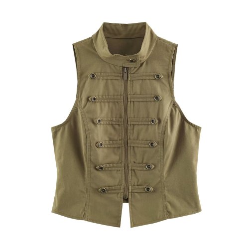Zipper Button-Detail Vest and Mini Shorts Set
