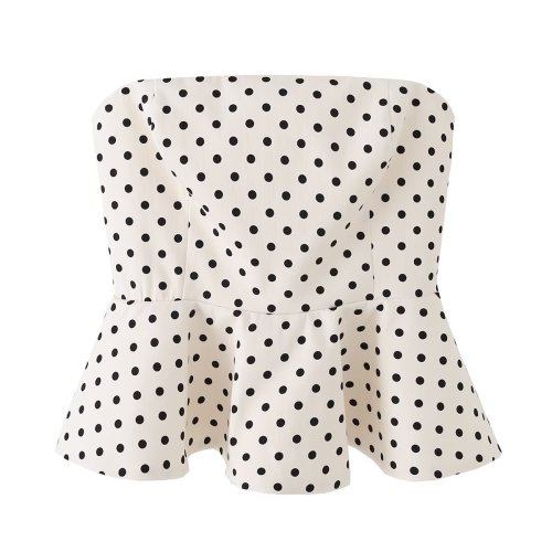 Polka Dot Peplum Strapless Top