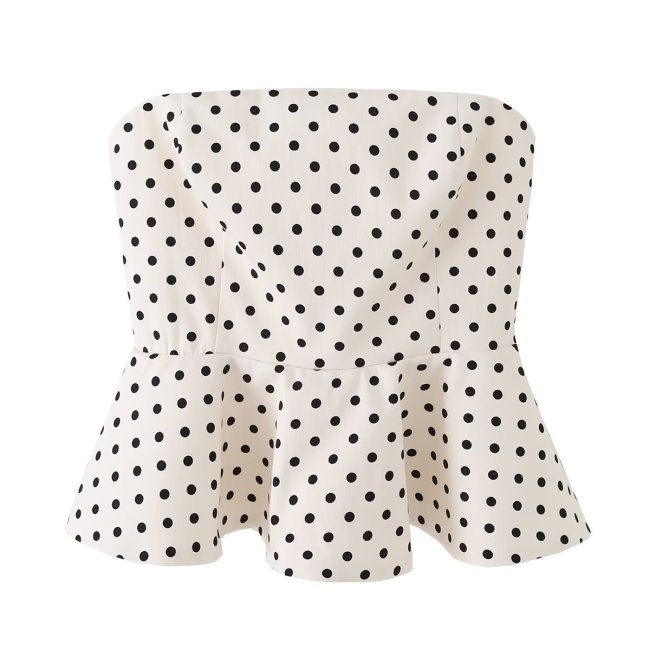 Polka Dot Peplum Strapless Top