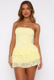 Sexy Lace Strapless Waist-Cinched Mini Dress