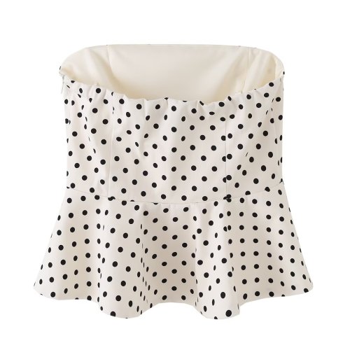 Polka Dot Peplum Strapless Top