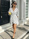 Polka Dot Flared V-Neck High-Waisted Mini Skirt