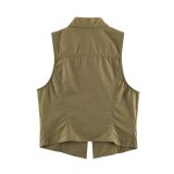 Zipper Button-Detail Vest and Mini Shorts Set
