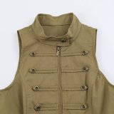 Zipper Button-Detail Vest and Mini Shorts Set