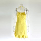 Ruffled Neck Halter Backless Mini Dress