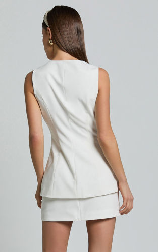 Buttoned Square Neck Sleeveless Vest and Bodycon Skirt Set