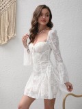 Lace Square Neck Fitted Peplum Sleeve Bodycon Mini Dress
