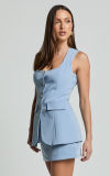 Buttoned Square Neck Sleeveless Vest and Bodycon Skirt Set