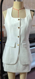 Buttoned Square Neck Sleeveless Vest and Bodycon Skirt Set