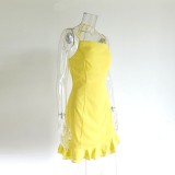 Ruffled Neck Halter Backless Mini Dress