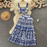 Crop Top with Waist Cutout and High-Waisted Midi Skirt Set