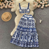 Crop Top with Waist Cutout and High-Waisted Midi Skirt Set