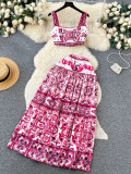 Crop Top with Waist Cutout and High-Waisted Midi Skirt Set