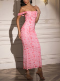 Sexy Off-Shoulder Print Backless Bodycon Long Dress