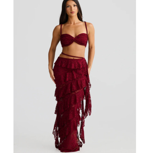 Backless Spaghetti Strap Lace Bodycon Skirt