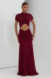 Ruched Hollow Out Slim-Fit High-Waisted Flared Long Dress