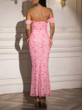 Sexy Off-Shoulder Print Backless Bodycon Long Dress