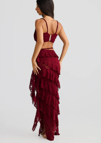 Backless Spaghetti Strap Lace Bodycon Skirt