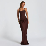 Slim-Fit Fishbone Style Pure Desire Spaghetti Strap Long Dress