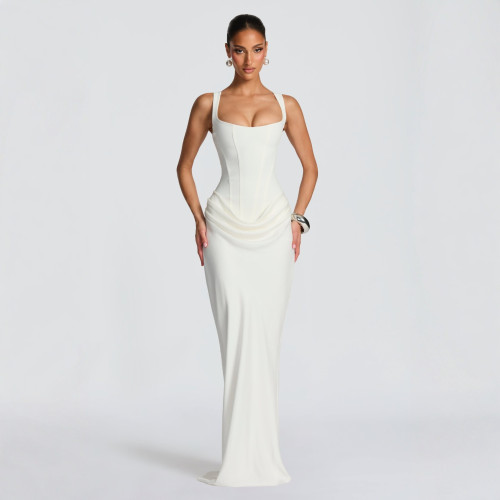 Slim-Fit Fishbone Style Pure Desire Spaghetti Strap Long Dress
