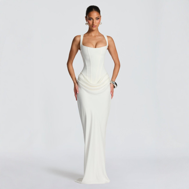 Slim-Fit Fishbone Style Pure Desire Spaghetti Strap Long Dress