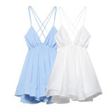 Backless V-Neck Spaghetti Strap Flared Mini Dress