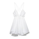 Backless V-Neck Spaghetti Strap Flared Mini Dress