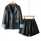 Premium PU Leather Biker Jacket Set for Women