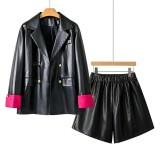 Premium PU Leather Biker Jacket Set for Women