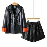 Premium PU Leather Biker Jacket Set for Women