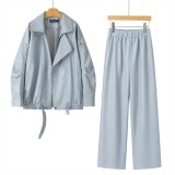 Casual Leather Jacket and Pants Set for Women